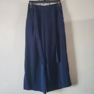 Navy Lagenlook Minimalist Wide Leg Cropped Pants Beachy, Office